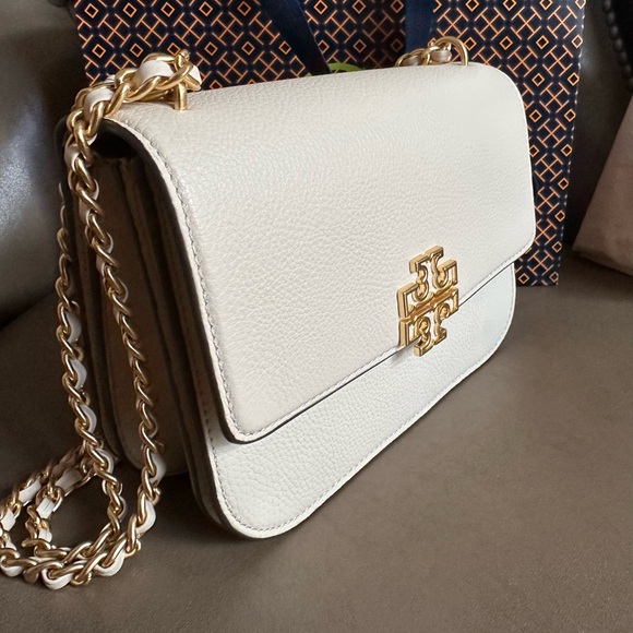 Tory Burch New Cream Leather Britten Shoulder Bag - Picture 2 of 16